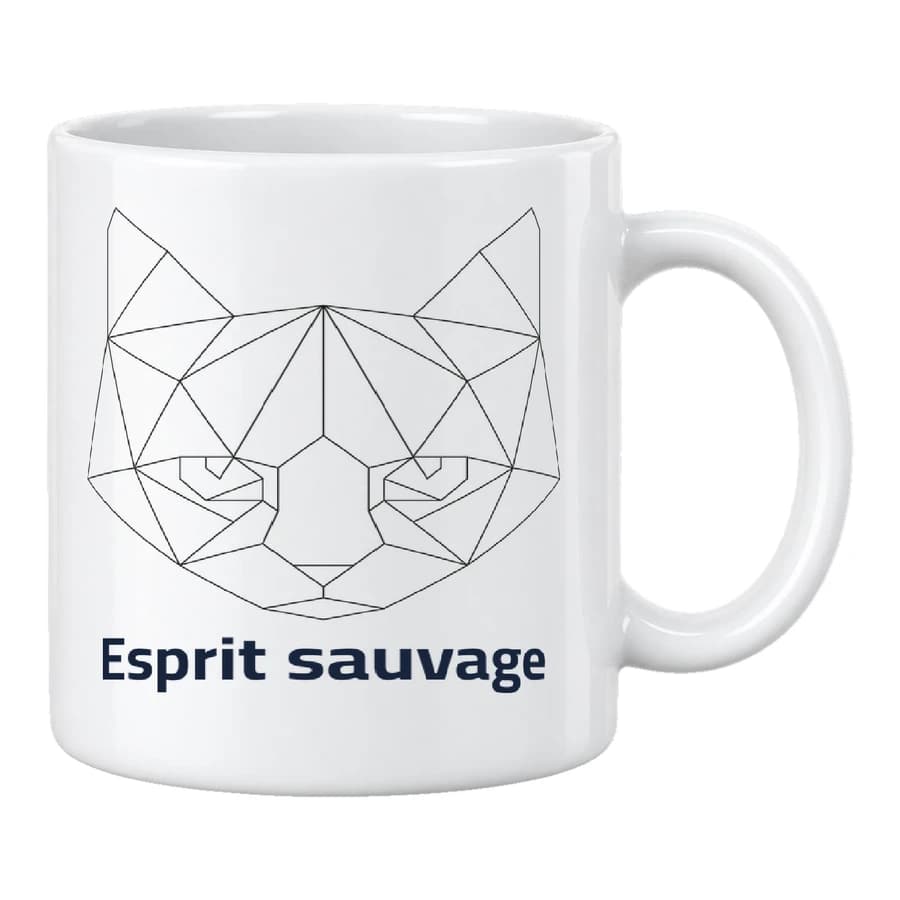 Mug — Chat · Lignes géométriques — الأمام — أبيض